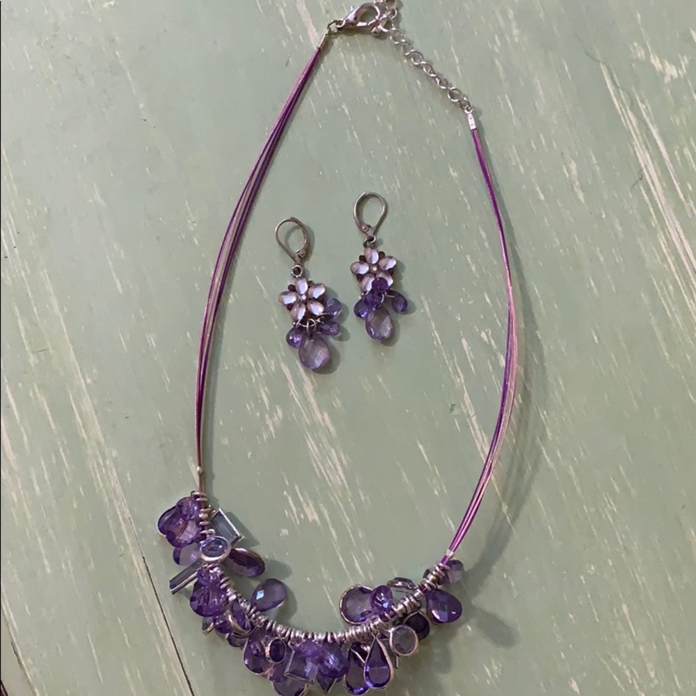 Springtime purple necklace and earrings set